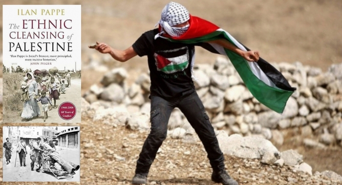  Viktig bok om Palestina!					Palestiner med flagg kaster stein.                                          