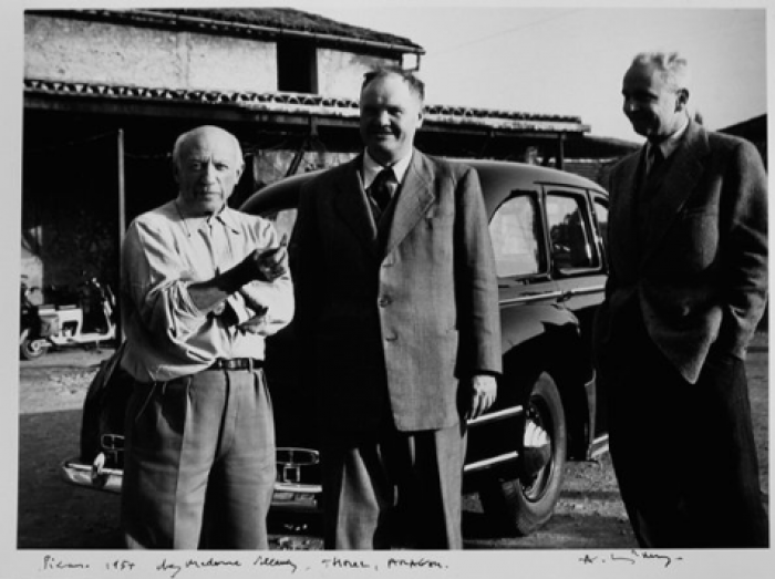 Picasso, kommunistleiar Maurice Thorez og Aragon i 1954
